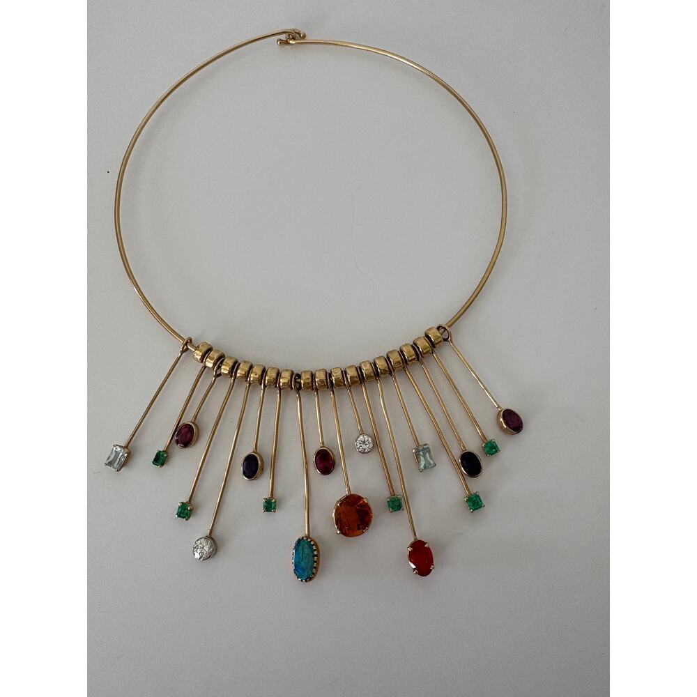14kt Custom Yellow Gold Ladies Colored Stone & Diamond Necklace
